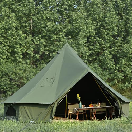 WaldZimmer Canvas Bell Tent 16.4ft Green with Stove Jack and