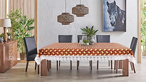 Image of The Furnishing Tree Waterproof PVC Rectangle Shaped 8 Seater Table Cover WxL 60x108 inches Interlocked Ropes Pattern Brown with White Border lace