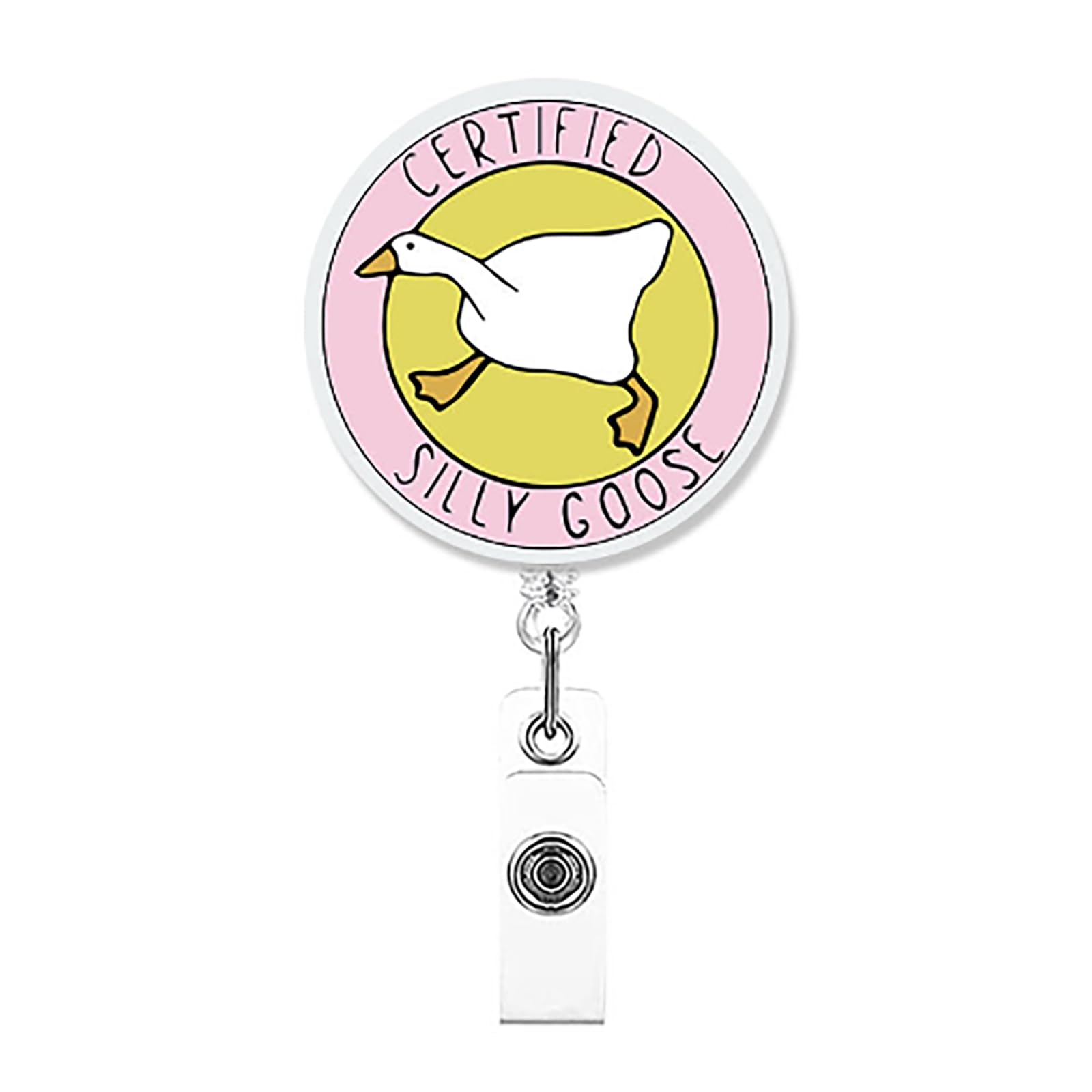 Funny Silly Goose Badge Reel - Retractable ID Holder with Alligator Clip for Nurses, Teachers, Students, Office Workers - Cute Acrylic Badge