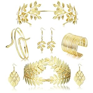 Kakonia Griekse godin kostuum accessoires set voor vrouwen gouden laurierblad kroon hoofdband slang bovenarm manchet…