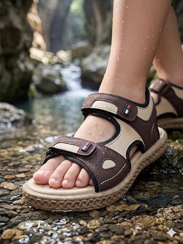 Image of Steprite Kids' Boy Sporty Strappy Sandal, Double Hook-and-Loop Straps, Cushioned Footbed, Open-Toe