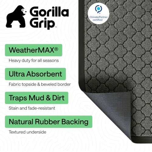 Image of GORILLA GRIP WeatherMAX Door Mat, Indoor Outdoor, 47x35, Gray Quatrefoil