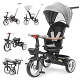 UBRAVOO 子供用三輪車 7in1 三輪車 折りたたみ 手押し棒 6カ月～5歳 おしゃれ シートベルト付き 調整可能 コンパクト 乗用玩具 キッズバイク おもちゃ プレゼント お祝い (グレー)