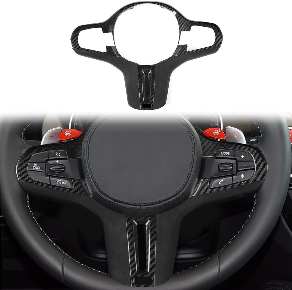 1pcs Car Steering Wheel Black Real Carbon Fiber Cover - Openwork Without Buttons Tumbled Leather Replacement Parts for BMW 567 Series X3X4 Series 2018-2019 Models Car Accessories