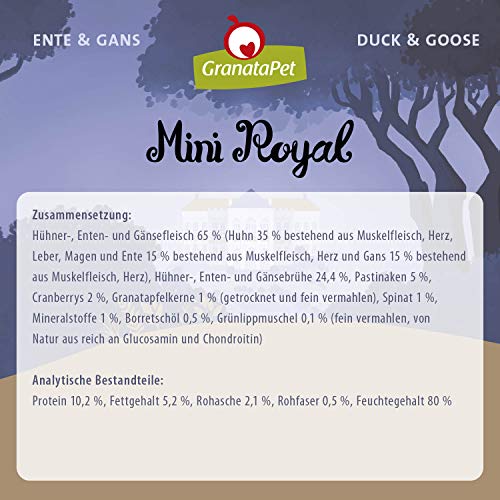 GranataPet Mini Royal Ente & Gans, Nassfutter für Hunde, Hundefutter ohne Getreide & ohne Zuckerzusatz, Alleinfuttermittel für ausgewachsene Hunde, 11 x 150 g