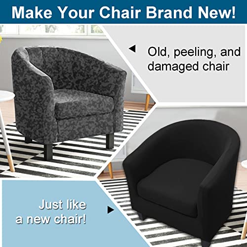 Womaco 2 Pieces Club Chair Slipcover Printed Stretch Armchair Tub Round Barrel Swivel Chair Covers Withc Cushion Cover Elastic Bottom Sofa Furniture Protector For Tullsta (1, Black) #TOP4