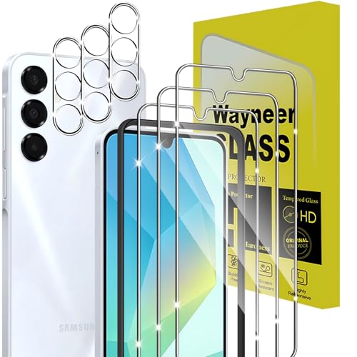 Wayneer Verre Trempé Pour Samsung Galaxy A16 5G/4G, [3+3 Pièces] Vitre Protection écran Protection Camera, 9H Dureté Ultra HD Anti Rayures Film Protection écran,Avec Outil D'alignement Facile