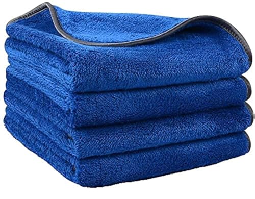 Image of Auto Hub Heavy Microfiber Cloth for Car Cleaning and Detailing, Double Sided, Extra Thick Plush Microfiber Towel Lint-Free, 800 GSM (Size 40cm x 40cm) /Pack of 4, Color: Blue