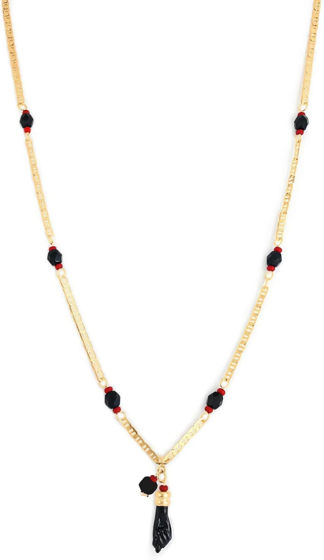 Azabache Necklace for Kids and Women, Real Jet Stone Figa Hand Charm for Evil Eye Witchcraft Protection Mal de Ojo Baby Infant Boys Girls 14k Gold-Filled, 18"