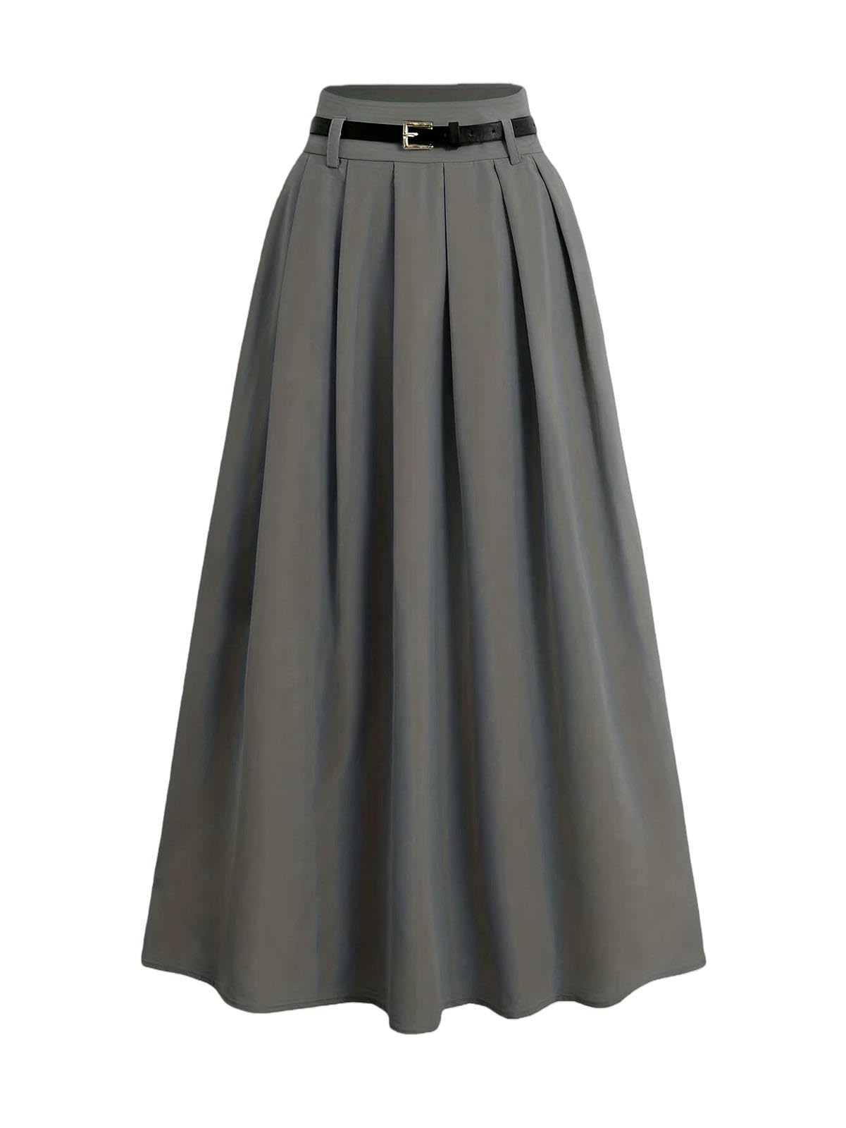 Gonna Lunga Donne Cintura Vita Alta Piegata Una Linea Tessuto Strappato Hem Ufficio Casual Usura Quotidiana Mezzo Vitello Lungo Fondo-Gray-l