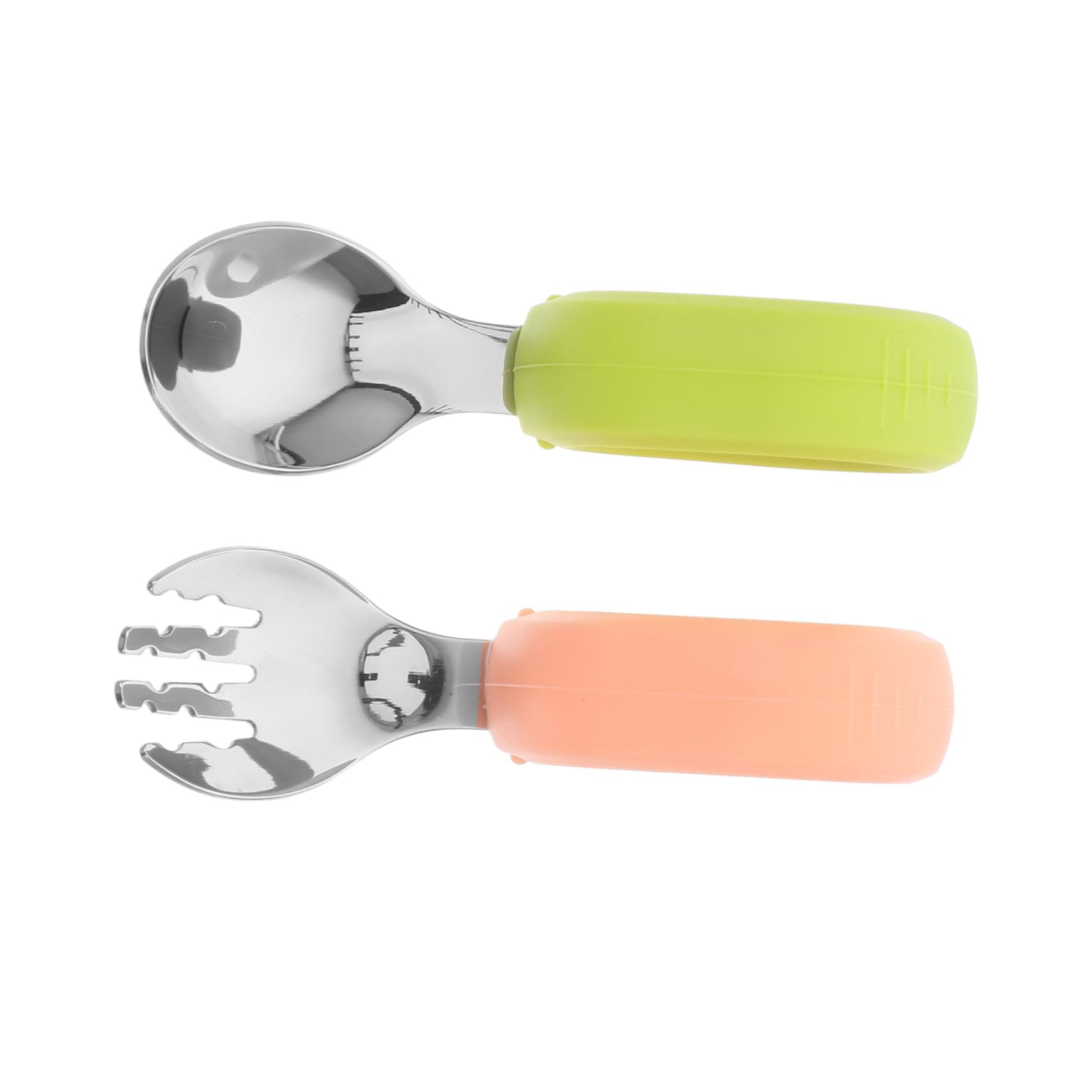 3 Set Posate Acciaio e Silicone Manico Corto Ergonomico Antiscivolo Cucchiaio e Forchetta Curva per Anziani Uso Quotidiano