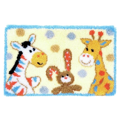Image of kingsea Latch Hook Kits DIY Crochet Needlework Crafts Color Printed Rug Cover Cushion Carpet, Latch Hook Kits for Adults Teen Home Decoration, Giraffes - 20 inchX 15 inch