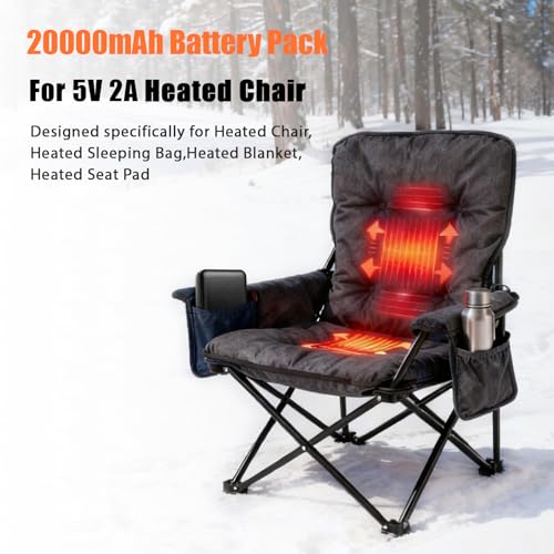 Whsahans 5V2A Battery Pack for Heated Camping Chair, Heated Blanket, Heated Hunting Seat Pad, Heated Sleeping Bag USB Power Bank for Camping Work (Battery Only) (Black, Milliamp Hours, 20000) - Image 5