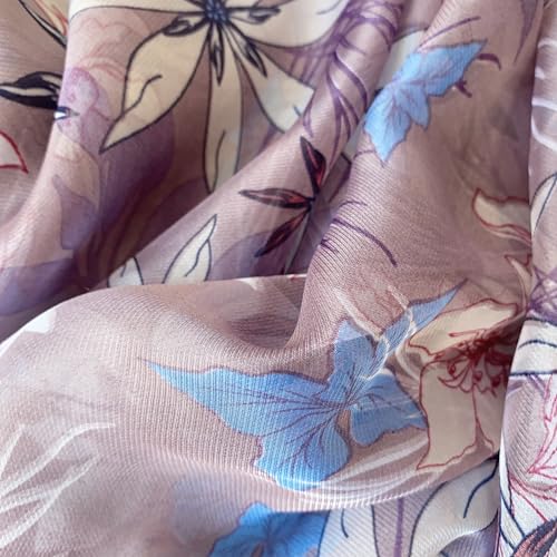 Image of Scarf Stole for Women - 185 x 135 cm Chiffon Scarf with Floral Print | Lightweight Scarf, Soft Stole for Women | Satin Feel Neck Scarf | Women Accessory
