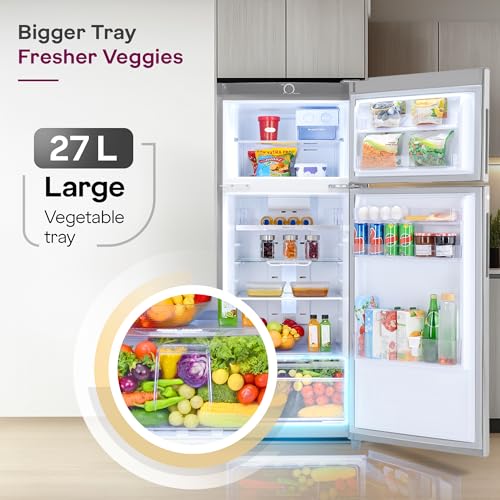 Image of Godrej 223 L 3 Star, with 5 Years Comprehensive Warranty, 6-In-1 Freezer Convertible, 30 Days Farm Freshness, Inverter Double Door Refrigerator (RF EON 244CN RCIF ST RH, Steel Rush)