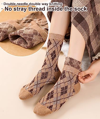 Image of IIG 5 Pairs Womens Pretty Vintage Wool Socks Unique Print Design Soft Cozy Warm Crew Socks Christmas Gift