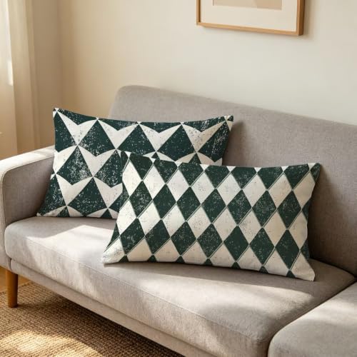 Taie d'oreiller 40x80 cm lot de 2 vert rectangulaire en motif géométrique pour déco salon - 3
