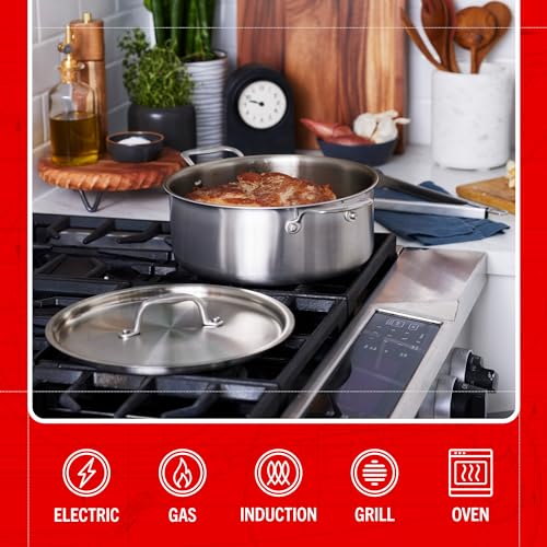Image of Heritage Steel x Eater 6 Quart Rondeau with Lid | Made in USA | 5-Ply Fully Clad Stainless Steel Pan | Stay Cool Handle Design | Induction Capable & Non-Toxic Cookware
