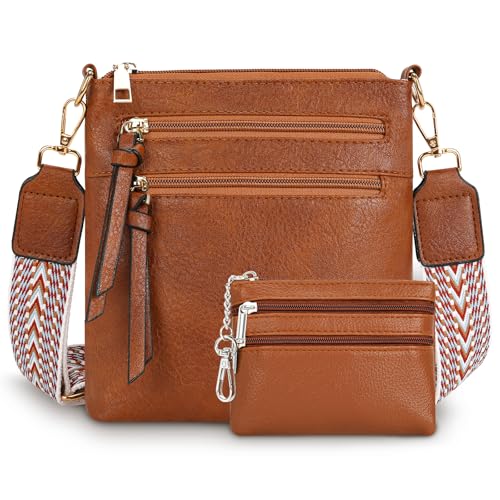 WETOO Borsa a tracolla da donna, piccola, 2 pezzi, borsa a tracolla da donna con portafoglio in pelle PU, tracolla larga rimovibile, marrone, m