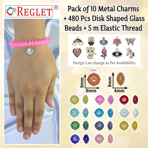 Image of 10 Pcs Charms + 480 Pcs Disk Shaped Glass Beads for Jewellery Making Kit - Glass Beads for Bracelet Making Kit - Bead Craft - 8 * 4mm