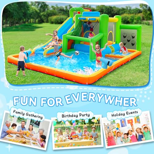 FBSPORT Inflatable Bounce House Water Slide, Bounce House for Kids Indoor Outdoor Bouncy House with 550W Blower, Bounce Castle with Slide Ball Shooting, Water Gun, Splash Pool, Bounce Area, Hose - image 6