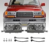 USR DEPO FJ80 Head Lights - Euro Style Front Headlight Set with Plug and Play Wiring Adapters (Left + Right) Compatible with 1991-1997 Toyota Land Cruiser 80 FJ82 (GLASS Lens, with 4 Halogen Bulbs)