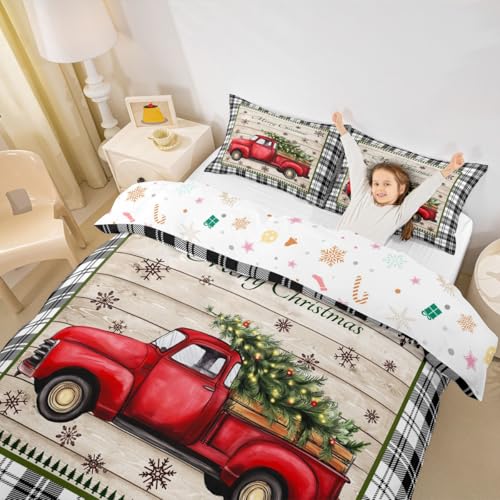 Linge de lit Noël enfants housse de couette rustique et 2 taies d'oreiller - 6