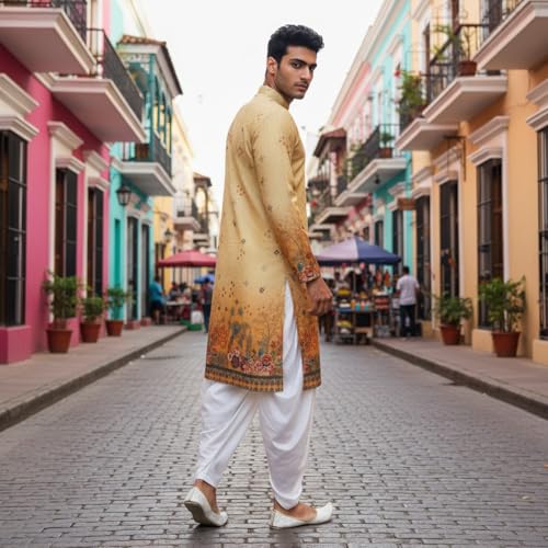 Image of Trustous Men's Printed Kurta Dhoti Set Traditional Ethnic Wear for Festivals & Weddings | Men's Stylish Printed Kurta with Dhoti Set | Traditional Indian Ethnic Wear for Men