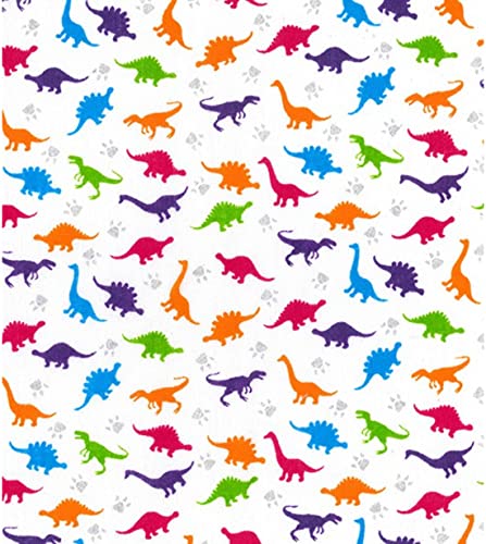 Tissu polycoton dinosaures arc-en-ciel idéal pour décorer une chambre d'enfant joyeuse
