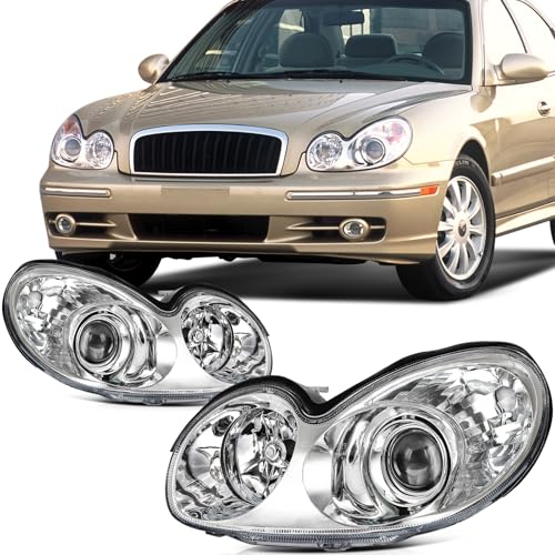 SCITOO Headlight Assembly Fit 2002-2005 for Hyundai Sonata Factory Style Pair Headlamps Chrome Housing Clear Lens 92101-3D050 by SCITOO - Used condition - US$18.87