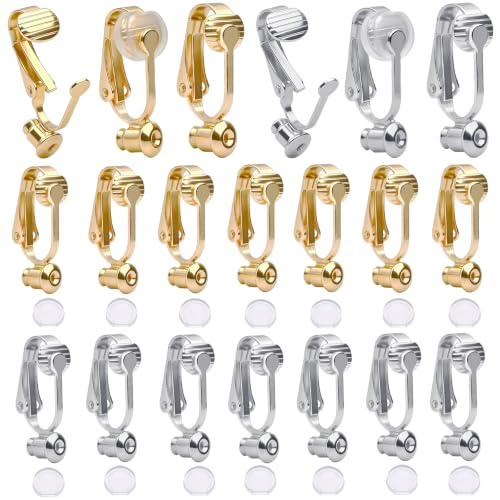 BronaGrand 20 Pieces Earring Clip Backs Clip-on Earring Converter Components Findings with Post for None Pierced Ears Silver and Gold