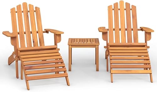 Miniatura 3 de Natural Acacia Wood Garden Lounge Set, 2 Foldable Adirondack Chairs with Ergonomic Design and Oiled Finish for Outdoor Patio Relaxation