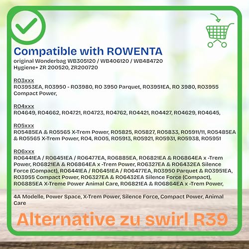 10 Staubsaugerbeutel für Rowenta RO3953EA, RO3950 - RO3980, RO 3950 Parquet, RO 3980, alternativ zu original Hygiene+ ZR 200520, ZR200720