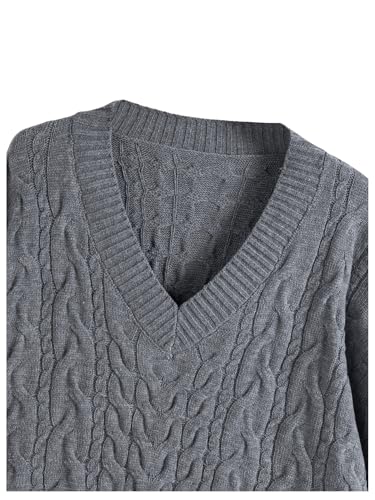 SOLY HUX Women's Plus Size V Neck Sweater Drop Shoulder Bishop Long Sleeve Cable Knit Pullover Tops3