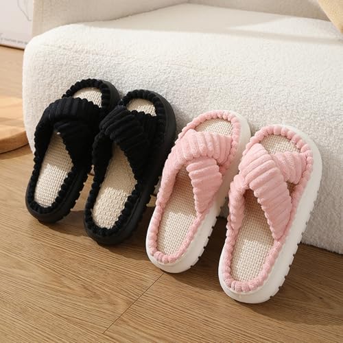House Slippers for Women Memory Foam Bedroom Shoes Corduroy Crossbands Open Toe Slip On Soft Comfy Indoor Slipper Slides3