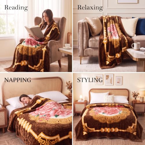 Image of BSB HOME Double Bed Mink Blanket 1.5 Kg,Velvet Like Soft Plush Fleece Blanket,Warm Lightweight Winter AC Blanket,Skin Friendly Floral Blanket for Double Bed,78 x 75 Inches(198 x 190 cm)-Espresso Brown