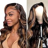 Highlight Lace Front Wig Human Hair Body Wave Ombre Honey Blonde 13x4 Transparent Lace Front Wigs For Women Ombre Brown Lace Front Human Hair Wigs 180% Density Colored 20 Inch 1B/30 Highlight Lace Frontal Wig