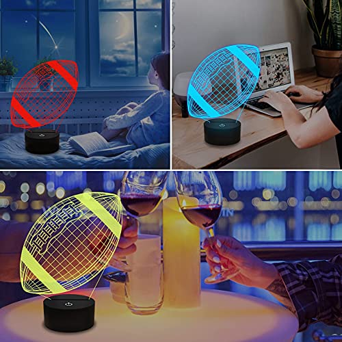 Image of FULLOSUN Football 3D Night Light, American Football 3D Illusion Lamp for Kids with Remote 16 Colors Changing, Creative Birthday Rugby Gifts for Boy Girl Bedroom Decoration