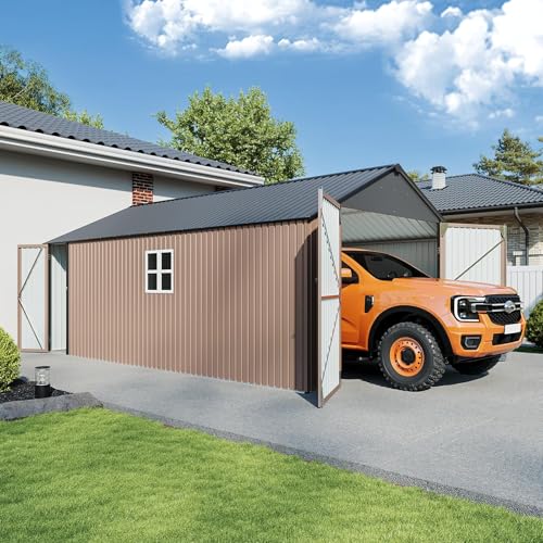 Breezestival 12x20ft Metal Carport Shed, Triple Door Outdoor Storage Building