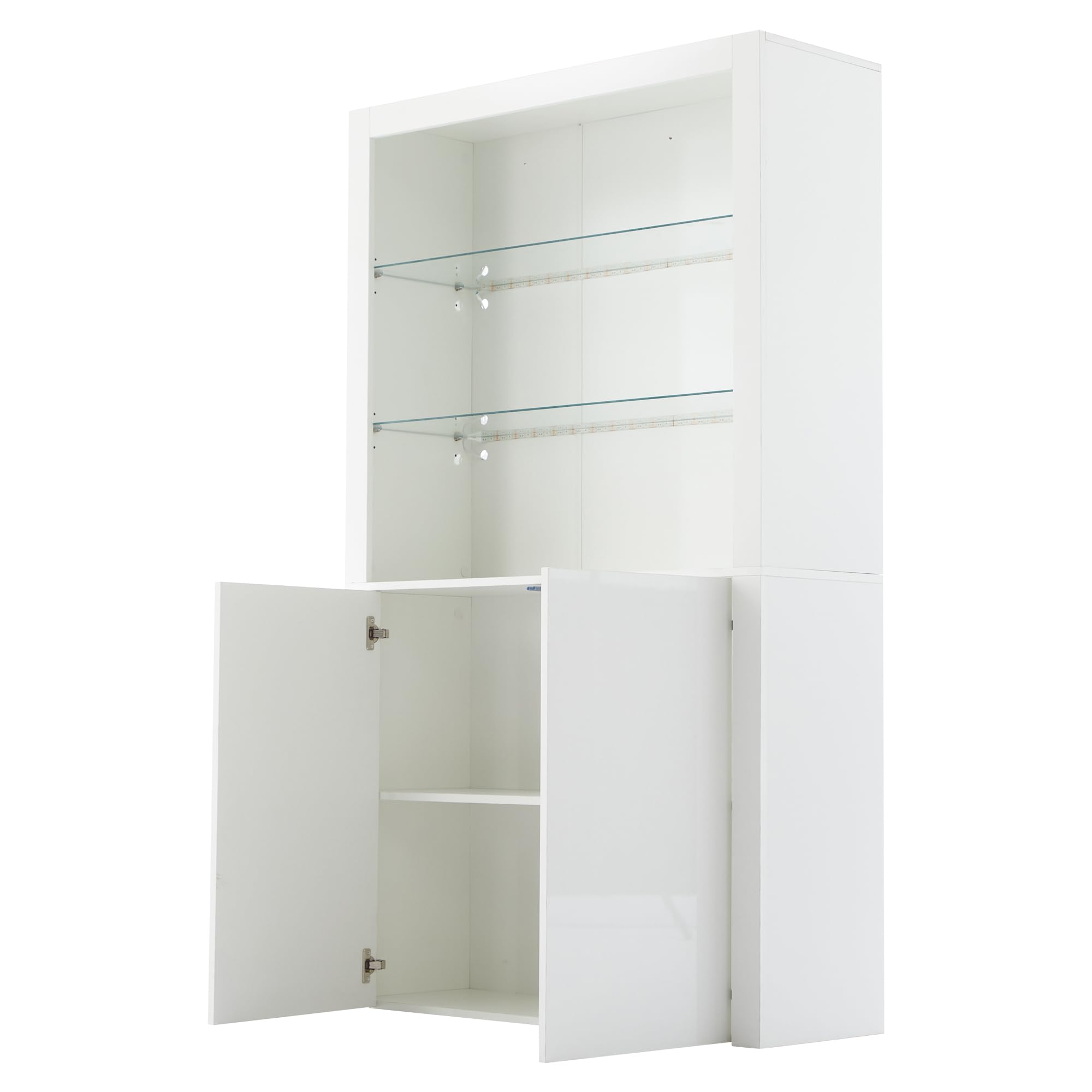 Wiuzo 100 x 35 x 170 cm, armario de almacenamiento de alto brillo, armario de almacenamiento con luces LED, capa de pantalla de cristal templado, armario vertical alto para sala de estar