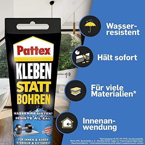 Pattex Montagekleber Kleben statt Bohren Wasserresistent, Kraftkleber für innen & außen, universell einsetzbarer Baukleber, Kleber mit hoher Festigkeit, 1 x 340g – Bild 4