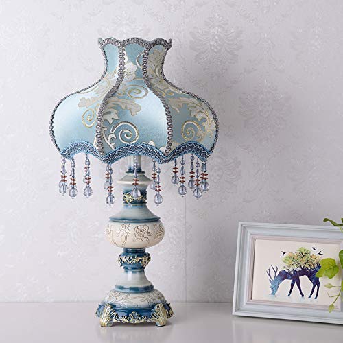 Lovapo SMWXFDD007-E27 Traditional Blue Table Lamps Handmade Fabric Lampshade Victorian 13 Inch Desk Lamp Antique Painted Vironmental Resin Base Bedside Light thumb #4