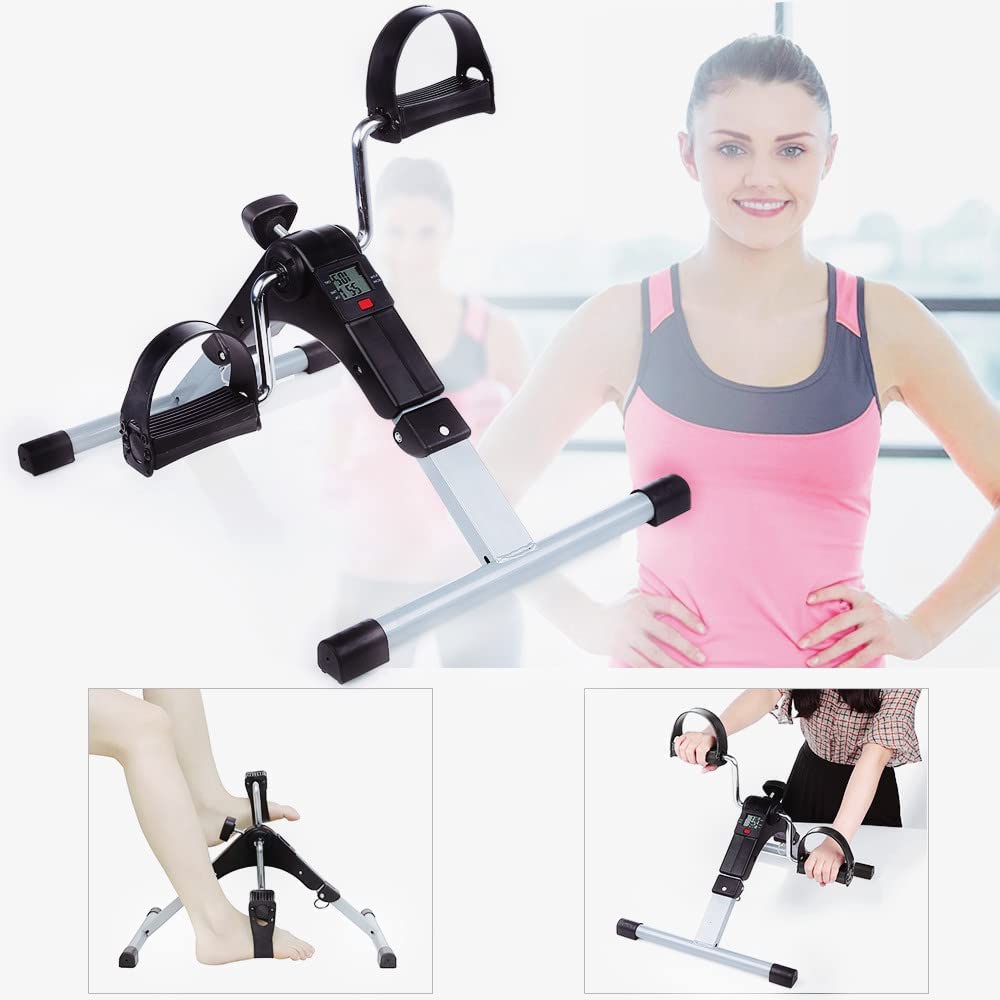 Suicune Folding Pedal Exerciser, Adjustable Resistance Mini Exercise Bike Lightweight Indoor Foot Peddler Desk Bike with Electronic Display for Arms and Legs (Black with LCD Display)-image-39