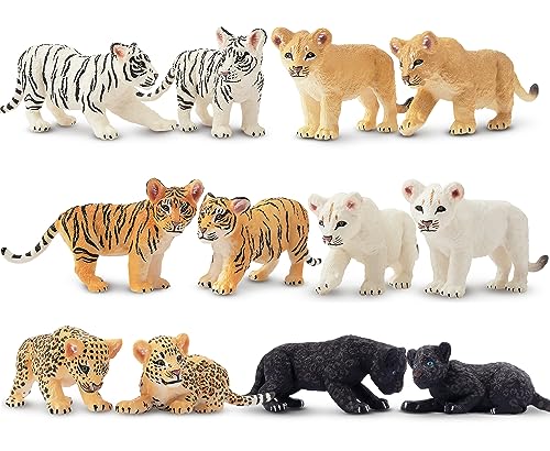 image for Toymany 12 Safari Animal Figurines, High Emulational Baby Plastic Zoo 