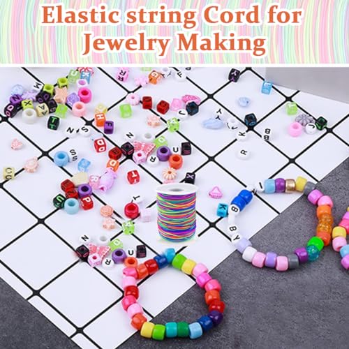 Image of Elastic Thread for Bracelet Stretchy Bracelet String 1mm Rainbow Elastic for Making, 328Ft Sturdy Beading DIY Thread Cord for Jewelry Necklace Crafts, Multi, 1 Count, Multicolor
