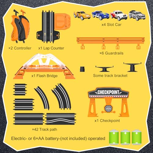Slot Car Race Track Sets with 4 Slot Cars, Electric Race Car Track Include Slope Circular Overpass Track, Dual Racing Game Featuring Flash Bridge and Pendulum, Gifts Toys for Boys Kids Age 6 7 8-12 by Kmuxilal - Image 6