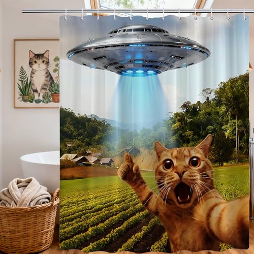 Image of Extra Tall Shower Curtain XL Fun Cat Novelty, 70 x 84 Inchs | for Extra Long 84 Inchs Shower, Funny Cool Animal Design, Large Bathroom Decor Sets Waterproof Cloth Fabric, with Hooks