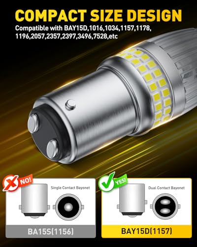 Image of AUXITO 1157 LED Bulb White Reverse Lights, 700% Brighter 2057 2357 7528 BAY15D LED Bulbs with Projector for Backup Parking Tail Brake Signal Marker Daytime Running Light, Pack of 2