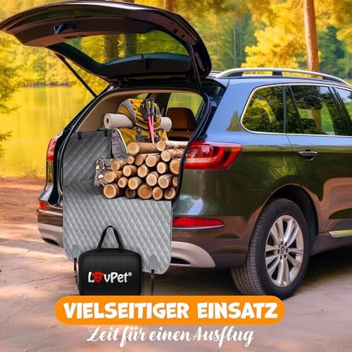 Lovpet® 2in1 Hundedecke für Auto Rückbank & Kofferraum mit Seitenschutz und Sichtfenster Kofferraumschutz - Wasserabweisende Hunde Autoschondecke Universal Autodecke Rücksitz Inkl. Zubehör, Grau