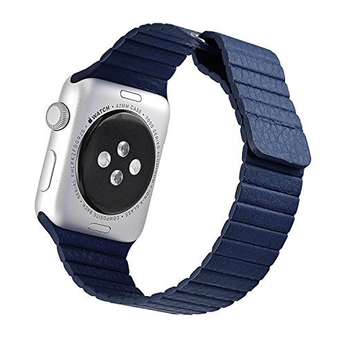 NK iWatch Straps H421 Cuir Lychee Bleu
